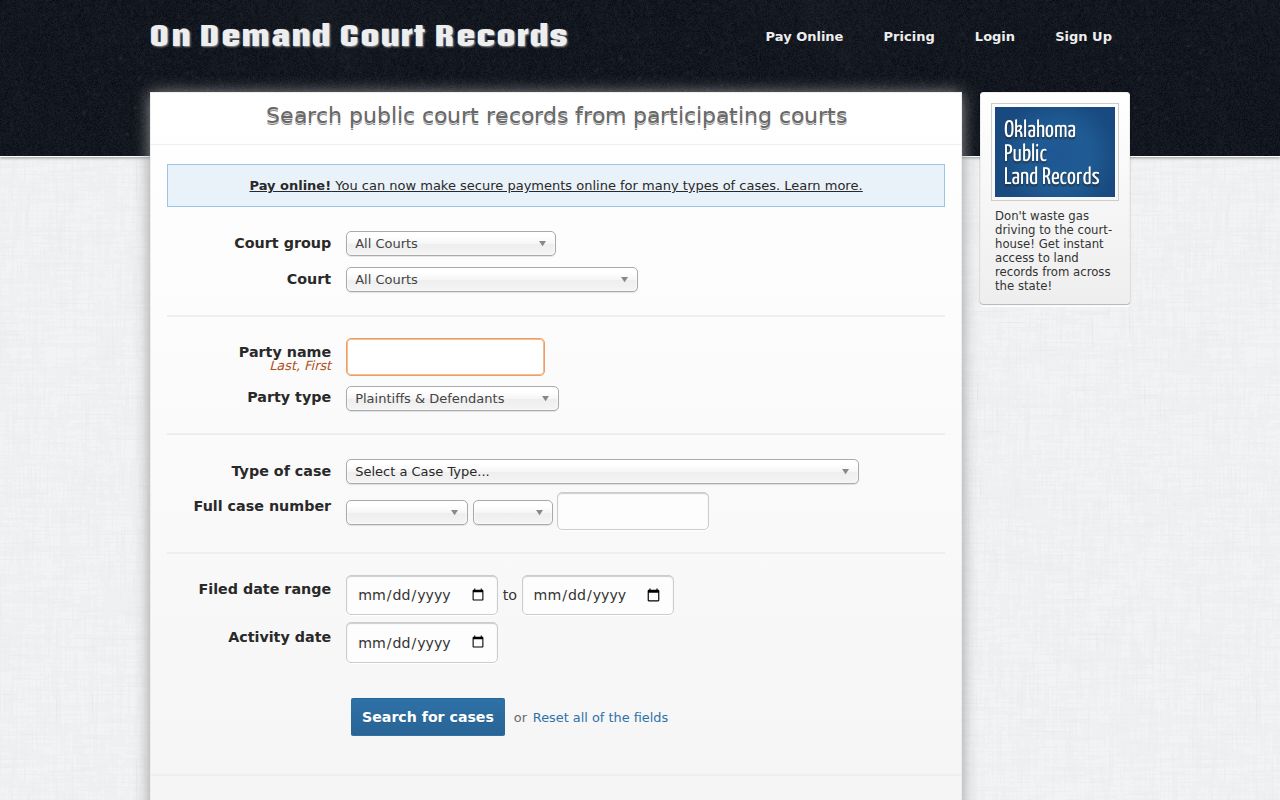 Tillman County warrant lookup ODCR public search fields