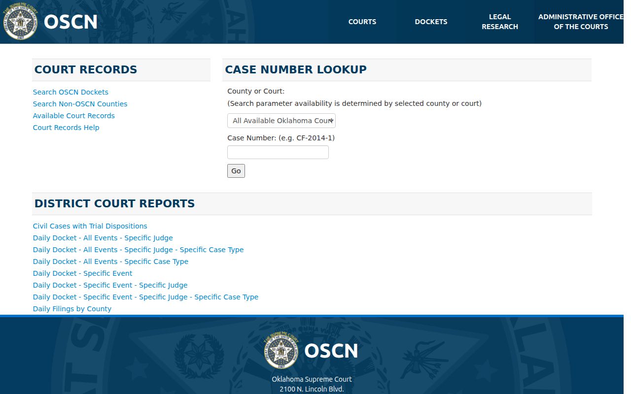 Tillman County warrant lookup OSCN case number search