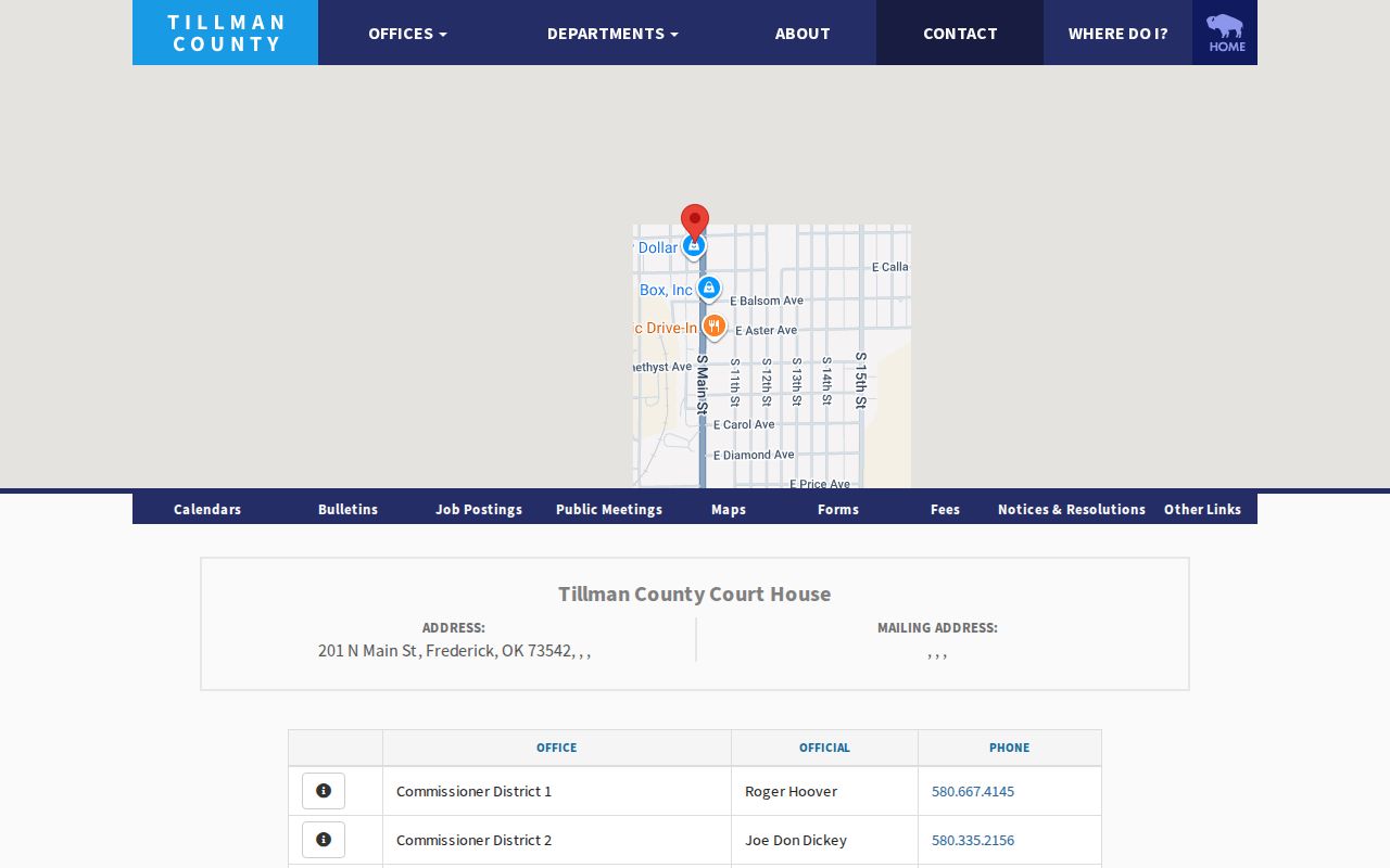 Tillman County warrant records courthouse contact source